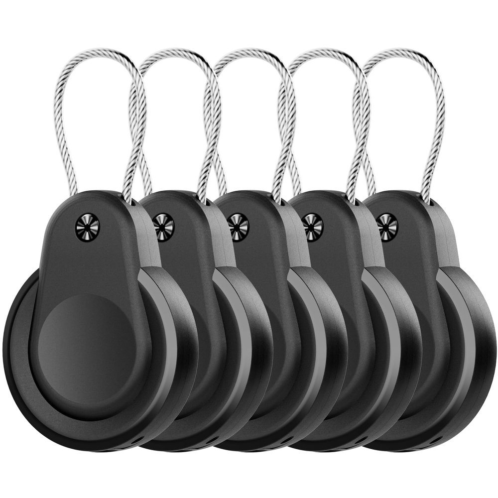 5 Pack Airtag Holder - IPX8 Waterproof Airtag Keychain with Wire Cable, Anti-Scratch GPS Case for Apple Airtag, Durable Airtag Cover for Keys, Kids, Luggage, Backpacks, Pet Collar-Black