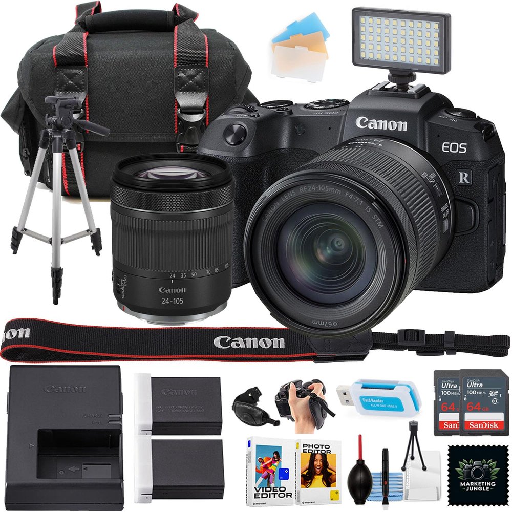 Canon EOS RP Mirrorless Camera w/24-105mm STM Lens + 2pc Sandisk 64GB Ultra Memory Card + Camera Case + More (15pc Bundle) (Renewed)