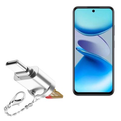 BoxWave Adapter Compatible with Infinix Smart 9 - Micro SD Card miniReader, USB Type-C OTG Reader USB3.0 Adapter Keychain - Metallic Silver