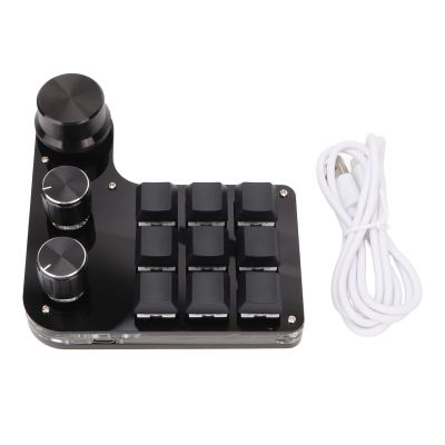 Mini 9 Key Mechanical Keypad with 3 Knobs, RGB Backlit, Blue Switch, Plug and Play, Programmable for Gaming, Office Media
