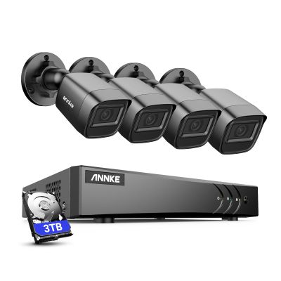 ANNKE 1080P Security Camera System, 16CH 3K Lite DVR Recorder with AI Human/Vehicle Detection, 4X 2MP Bullet Wired Add-on Black Cameras with 66ft Night Vision, 3.6mm Lens, IP67, 3TB HDD Included