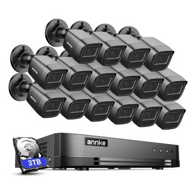 ANNKE Security Camera System, 16CH 1080P Lite DVR Recorder with AI Human/Vehicle Detection, 16X 2MP Bullet Wired Add-on Black Cameras with 66ft Night Vision, 3.6mm Lens, IP67, 3TB HDD Included