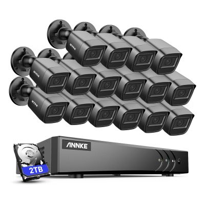 ANNKE 1080P Security Camera System, 16CH 3K Lite DVR Recorder with AI Human/Vehicle Detection, 16X 2MP Bullet Wired Add-on Black Cameras with 66ft Night Vision, 3.6mm Lens, IP67, 2TB HDD Included