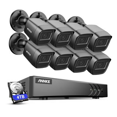 ANNKE 1080P Security Camera System, 16CH 3K Lite DVR Recorder with AI Human/Vehicle Detection, 8X 2MP Bullet Wired Add-on Black Cameras with 66ft Night Vision, 3.6mm Lens, IP67, 4TB HDD Included