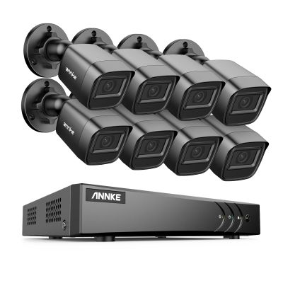 ANNKE 1080P Security Camera System, 16CH 3K Lite DVR Recorder with AI Human/Vehicle Detection, 8X 2MP Bullet Wired Add-on Black Cameras with 66ft Night Vision, 3.6mm Lens, IP67, NO HDD Included