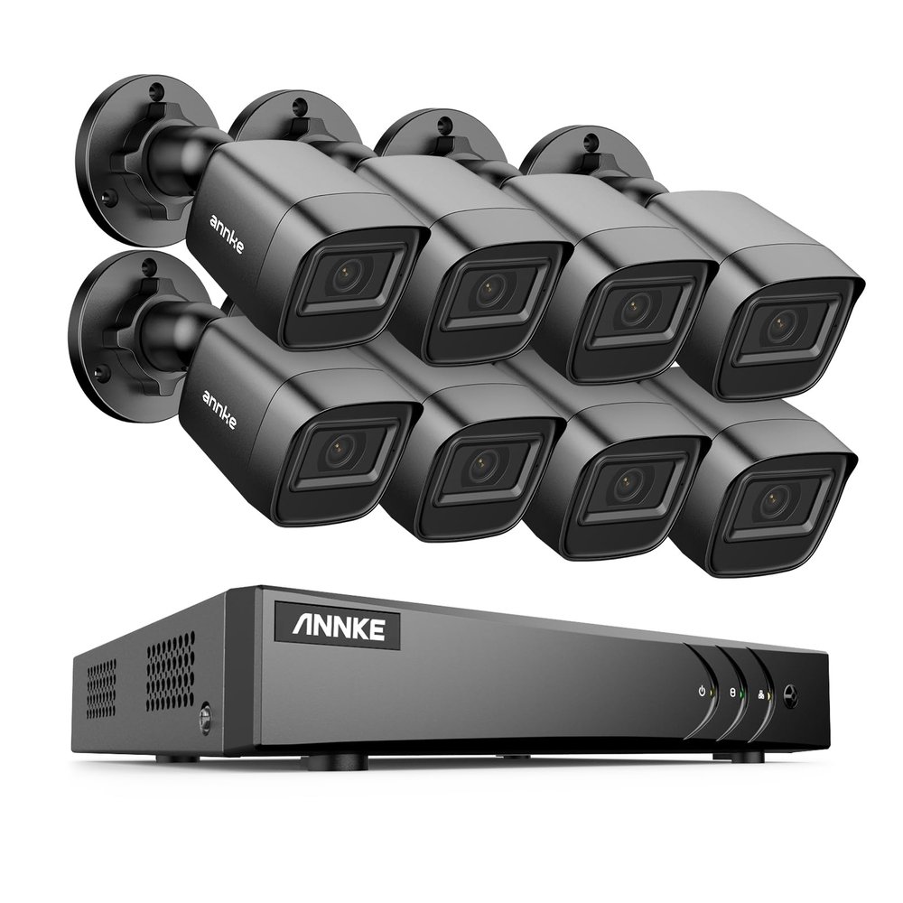 ANNKE 1080P Security Camera System, 16CH 3K Lite DVR Recorder with AI Human/Vehicle Detection, 8X 2MP Bullet Wired Add-on Black Cameras with 66ft Night Vision, 3.6mm Lens, IP67, NO HDD Included