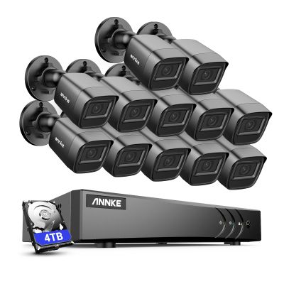 ANNKE 1080P Security Camera System, 16CH 3K Lite DVR Recorder with AI Human/Vehicle Detection, 12X 2MP Bullet Wired Add-on Black Cameras with 66ft Night Vision, 3.6mm Lens, IP67, 4TB HDD Included