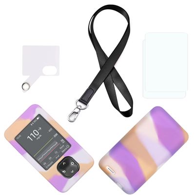 Silicone Case Mixed Colors for Dexcom G7 & G6 Receiver (Includes Lanyard + Lanyard Patch + Screen Protector) (Purple/White)