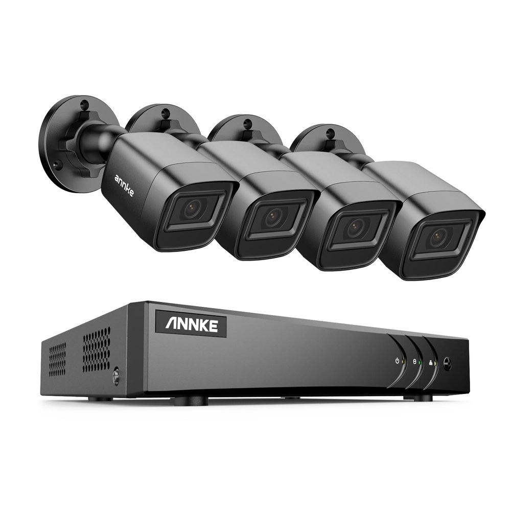 ANNKE 1080P Security Camera System, 16CH 3K Lite DVR Recorder with AI Human/Vehicle Detection, 4X 2MP Bullet Wired Add-on Black Cameras with 66ft Night Vision, 3.6mm Lens, IP67, NO HDD Included