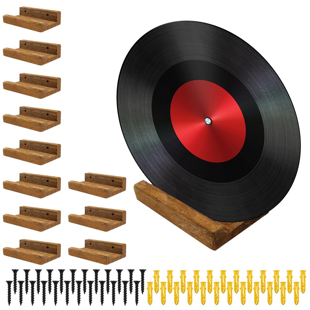 12 Pcs Wood Vinyl Record Shelf Wall Mount, Small Wall Mounted Record Holder Display Shelf, Compact Vinyl Record Shelf Practical Record Wall Mount Shelf for LP CD Book Art Storage