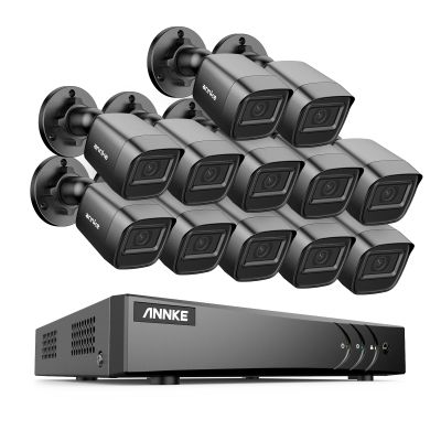 ANNKE 1080P Security Camera System, 16CH 3K Lite DVR Recorder with AI Human/Vehicle Detection, 12X 2MP Bullet Wired Add-on Black Cameras with 66ft Night Vision, 3.6mm Lens, IP67, NO HDD Included