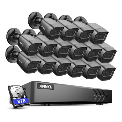 ANNKE 1080P Security Camera System, 16CH 3K Lite DVR Recorder with AI Human/Vehicle Detection, 16X 2MP Bullet Wired Add-on Black Cameras with 66ft Night Vision, 3.6mm Lens, IP67, 8TB HDD Included