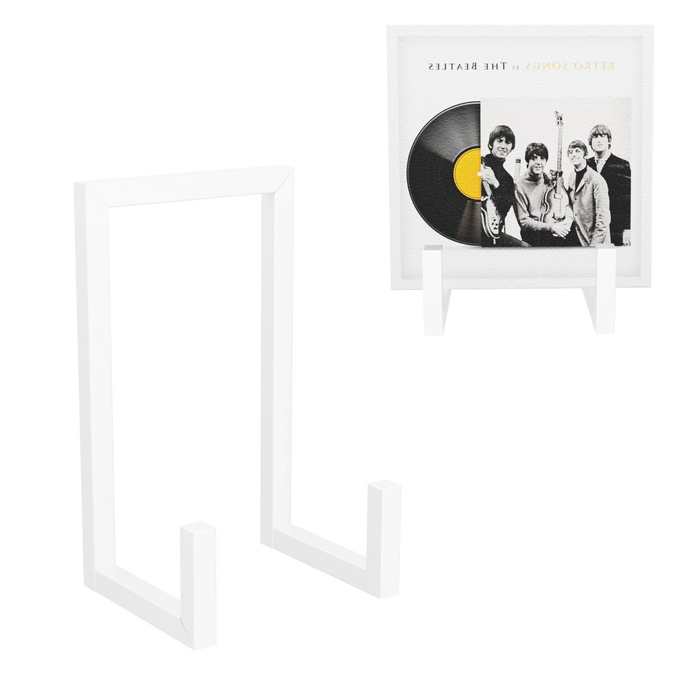 YFEEN 2 Set Vinyl Records Storage Holder, LP Stand CD Display Frame,Metal Album Storage for Vinyl Records (White)