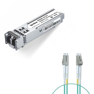 1 Pack 1000BASE-SX Transceiver and 1 Pack OM3 LC to LC Fiber Patch Cable Multimode Fiber Duplex - LSZH 1 Meter(3ft)