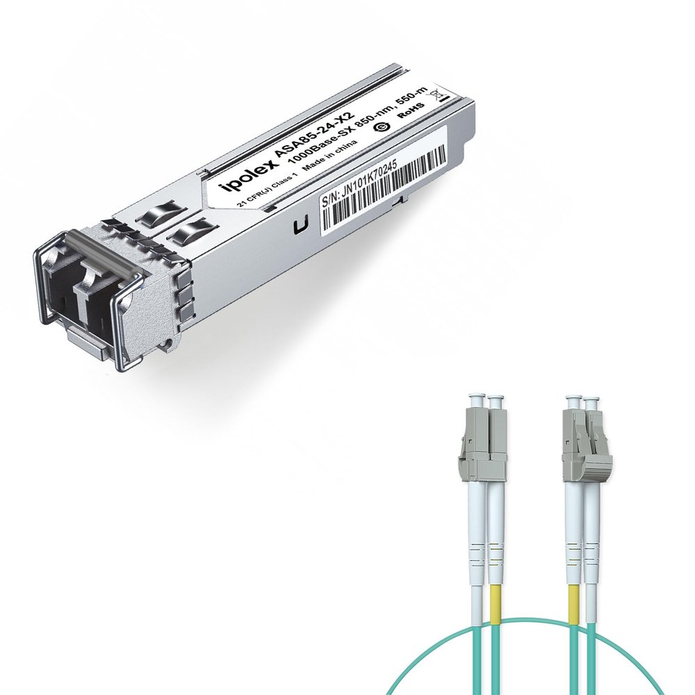 1 Pack 1000BASE-SX Transceiver and 1 Pack OM3 LC to LC Fiber Patch Cable Multimode Fiber Duplex - LSZH 1 Meter(3ft)