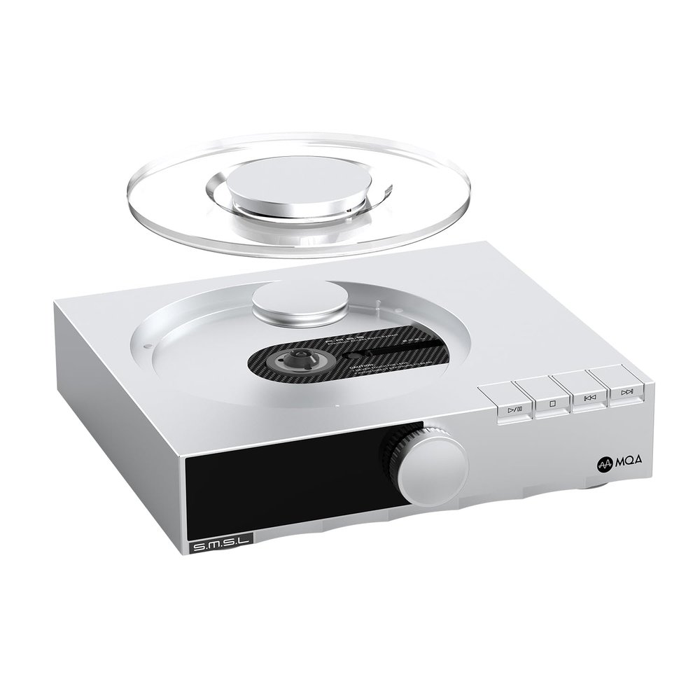 SMSL PL200T CD Player MQA-CD Digital Turntable Hi-Fi Decoder 32bit/768kHz DSD512 Optical/Coaxial/IS/AES Output Professional Clock Input Home/Studio Audio System Transparent Dust Cover
