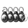 UNBREAKcable Holder for Apple AirTag [Fit Tightly Design] [Easy to Install] [Hold Air Tag Securely] Waterproof TPU Shell Case with All Metal Keychain Key Ring Clip, 4 Pack, Black view 1