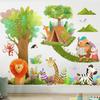 Safari Animals Tree Wall Decals Forest Giraffe Bear Fox Lion Jungle Wall Stickers Baby Nursery Kids Bedroom Living Room Wall Decor view 1
