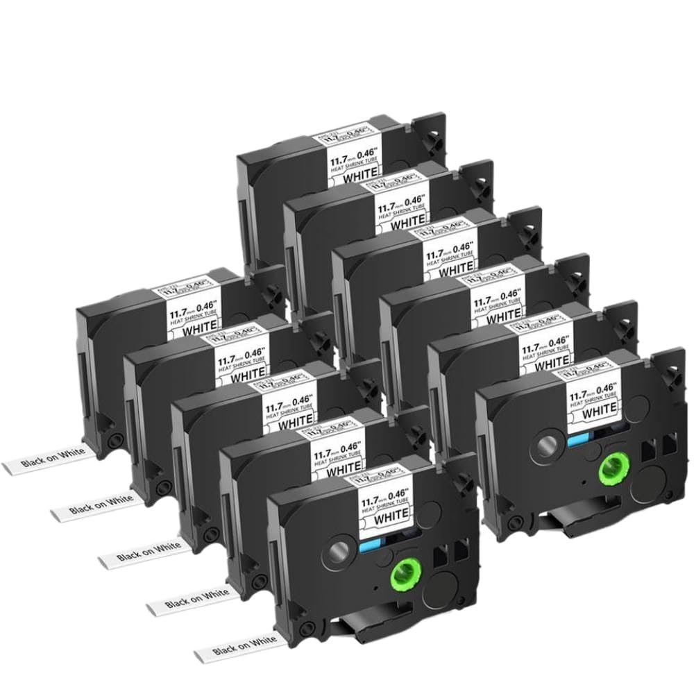 11 Pack Heat Shrink Tube Label Tape Compatible with Printers HSe-231 HSe221 HS-641 211 11.7mm PT-D400 E300(Black on White)