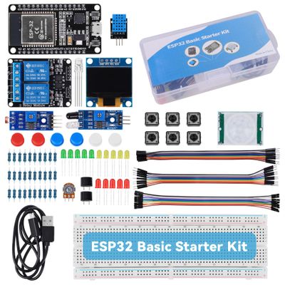 Basic Starter Kit for ESP32 ESP32S Breadboard Kit WiFi I OT ESP32 Development Board Kits with Tutorial Compatible with Arduino IDE, 95PCS