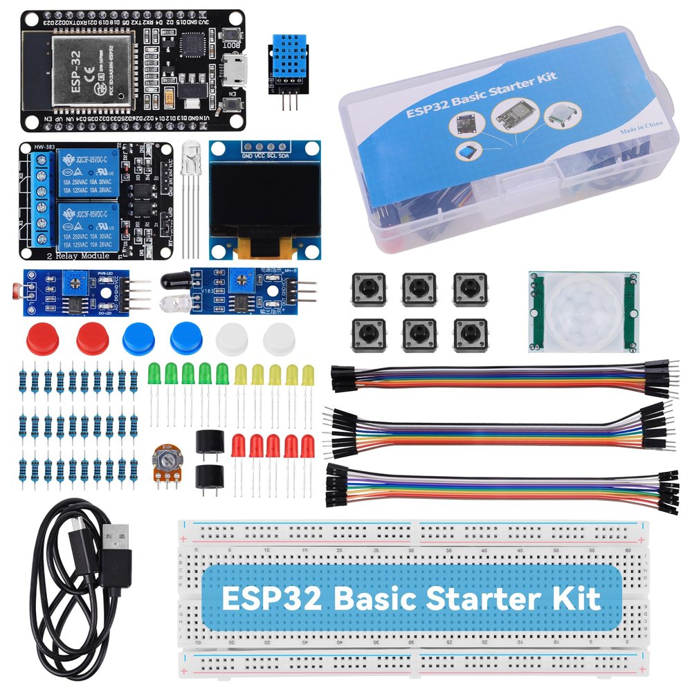 Basic Starter Kit for ESP32 ESP32S Breadboard Kit WiFi I OT ESP32 Development Board Kits with Tutorial Compatible with Arduino IDE, 95PCS