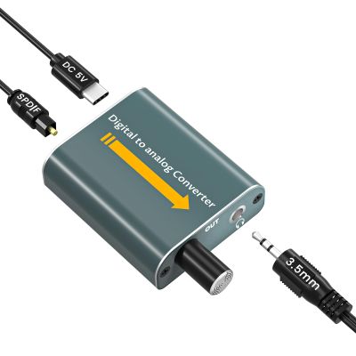 192kHz Optical to 3.5mm Digital to Analog Audio Converter with Volume Control, Aluminium Digital Optical to RCA Adapter Built-in Amplifier Chip with SPDIF Cable and 3.5mm to RCA Cable