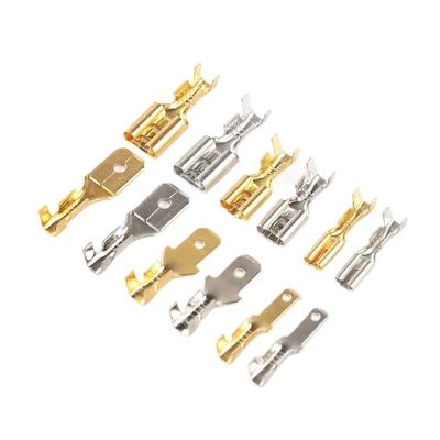 100-piece 2.8mm, 4.8mm, 6.3mm Spring Female Spade Cold Crimping Terminal Connector car Speaker Wire Connector Set.(6.3 Male,Golden)