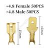 100-piece 2.8mm, 4.8mm, 6.3mm Spring Female Spade Cold Crimping Terminal Connector car Speaker Wire Connector Set.(4.8 FemaleMale,Golden) view 2