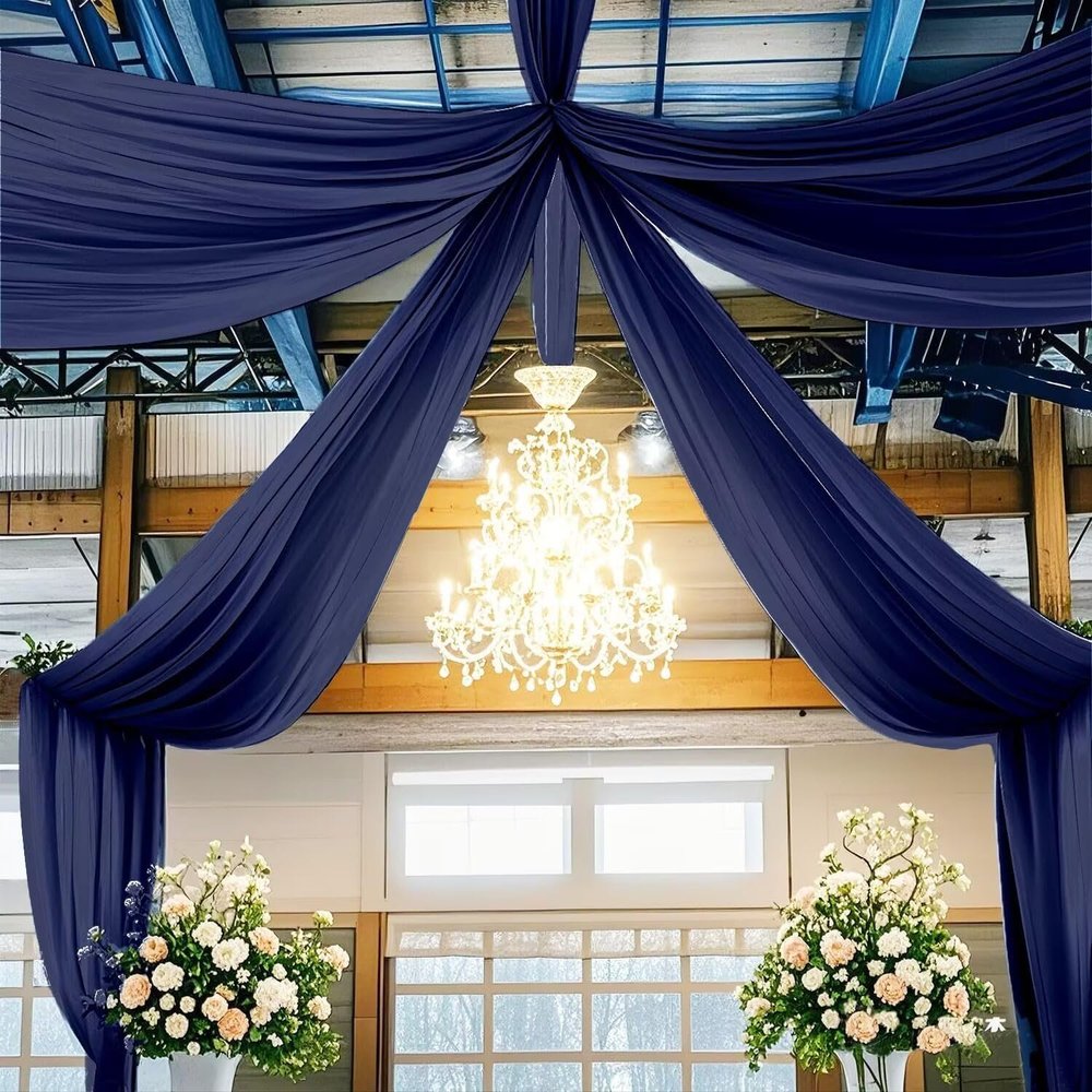 Navy Ceiling Drapes Wedding Arch Drapes Fabric 6 Panels 5FTx20FT Draping for Wedding Party Ceiling Decorations Arch Backdrop Chiffon Curtains Sheer Fabric for Canopy Bed Outdoor Tent Decor
