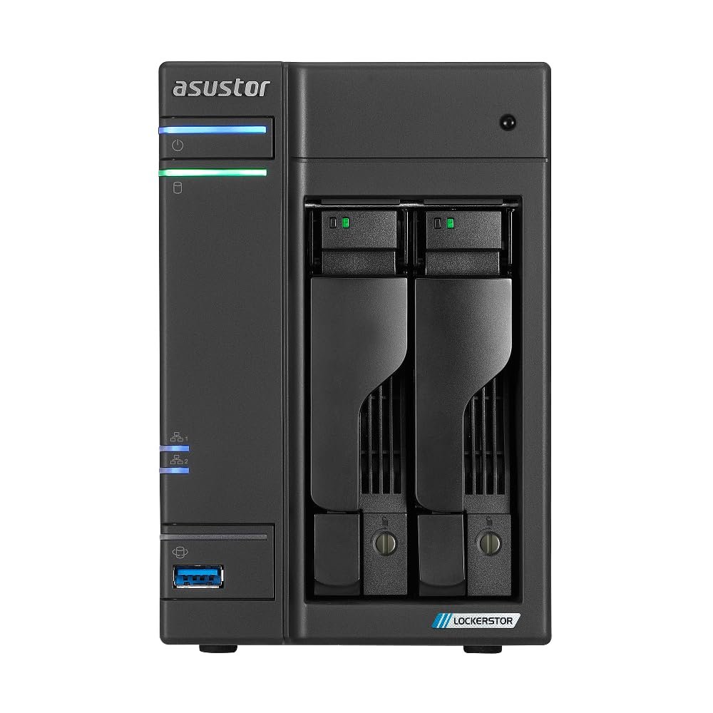 Asustor / DiscTech 12TB NAS Bundle: Lockerstor 2 Gen2 AS6702T NAS Server with 2x4TB SATA HDD and 4x1TB NVMe M.2 SSDs, 8GB RAM, Dual 2.5GbE LAN Ports
