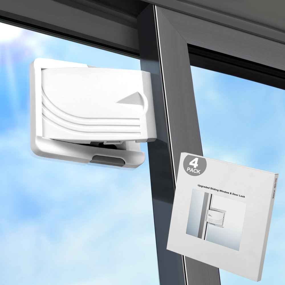 STERGDE Sliding Door Lock 4 Pack, Prevent children from opening sliding doors, sliding door baby proof, Easy To Install, For Sliding Glass Doors, Sliding Windows, Sliding Closets, EtcGrey