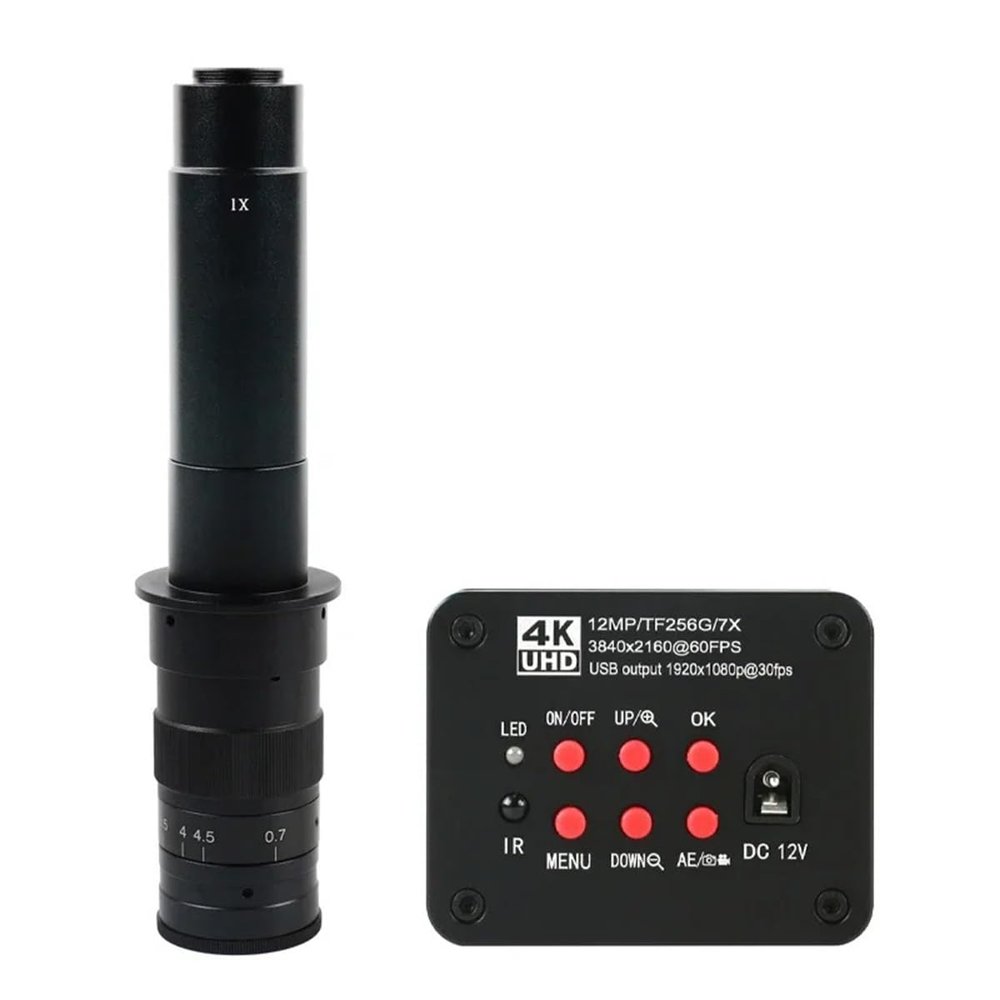 Lab Microscope Accessories 12MP 4K UHD 1080P USB HDMI Industrial Video Microscope C Mount Camera +180X 300X 200X 500X 100X C Mount Lens + 56 LED Ring Light(with 300x)