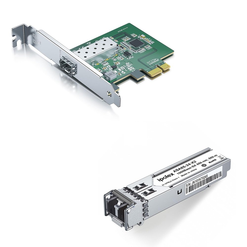 1 Pack ipolex 1.25G NIC Network Card and 1 Pack 1000BASE-SX SFP LC Transceiver