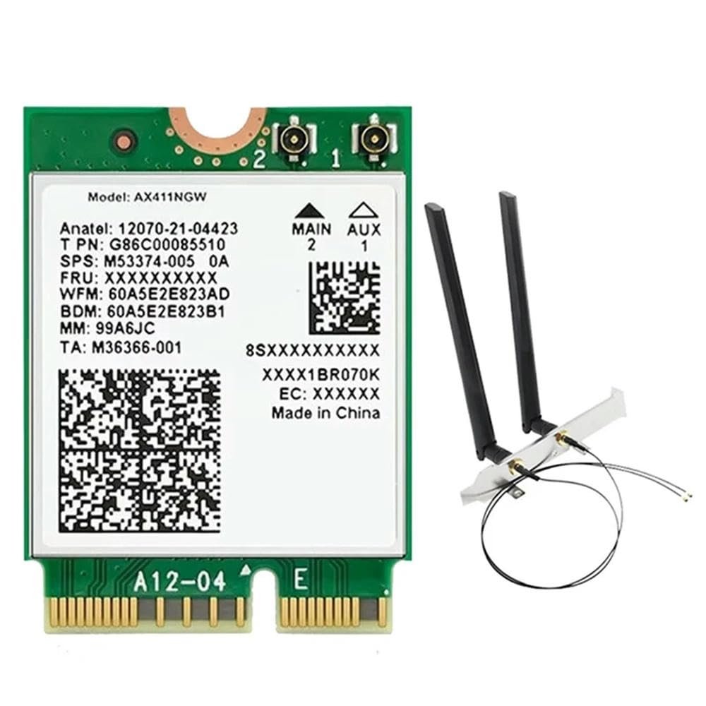 for 1PCS AX411 WiFi Card+2X8DB Antenna WiFi 6E Cnvio2 BT 5.3 Tri-Band 5374Mbps Module for 1PCS Laptop/PC Win10/11-64Bit