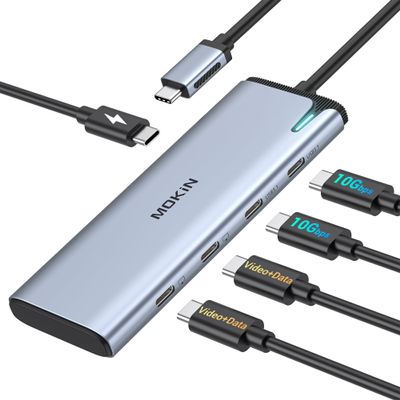 USB C to USB C Hub Dual Monitor, USBC Splitter with 4K@60Hz DP Alt Mode Video Output, 10Gbps Data Transfer, 100W PD Charging, Dual Monitors Adapter for Laptop, Portable Monitor and More Type C Devices