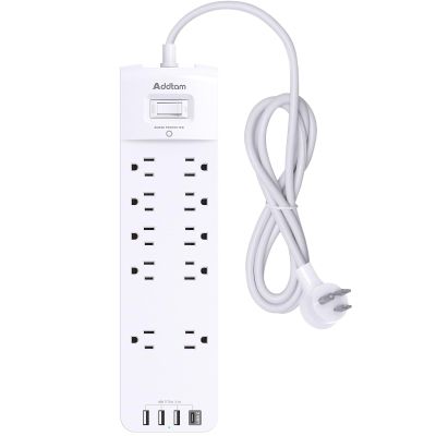 Power Strip, Addtam Surge Protector with 10 Outlets and 4 USB Ports, 6 Feet Extension Cord with Flat Plug, 2700 Joules, ETL Listed, White