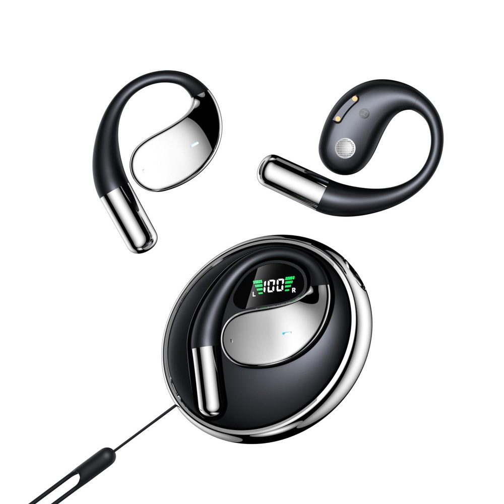 QYNIQIAN Wireless Open Ear Headphones Bluetooth 5.4 Sports Earphones Built-in Mic,8 Hrs HD Talktime HiFi Stereo Headset with Noise Cancellation IPX5 for Running,Sports,Cycling,Driving,Black