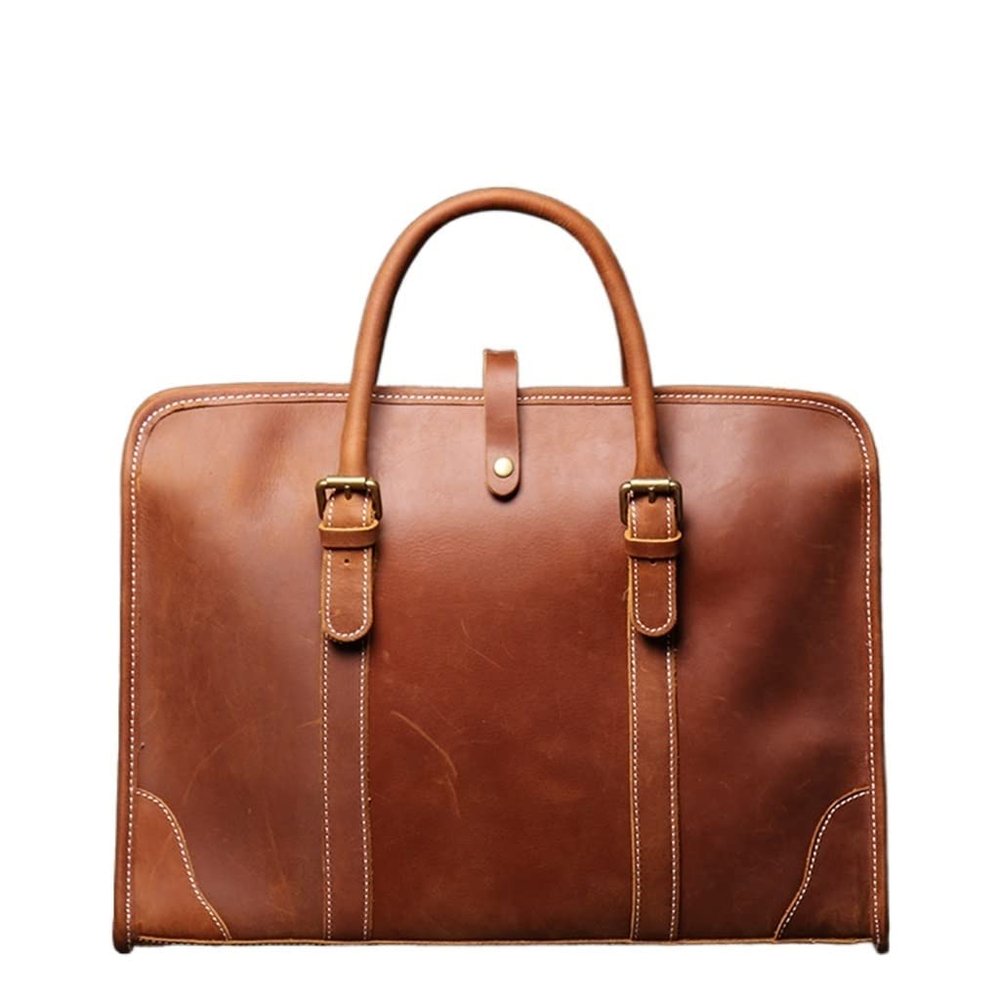 JSEIAJB Genuine Leather Handheld Men's Briefcase Shoulder File Bag Handmade Cross Computer Bag(D)