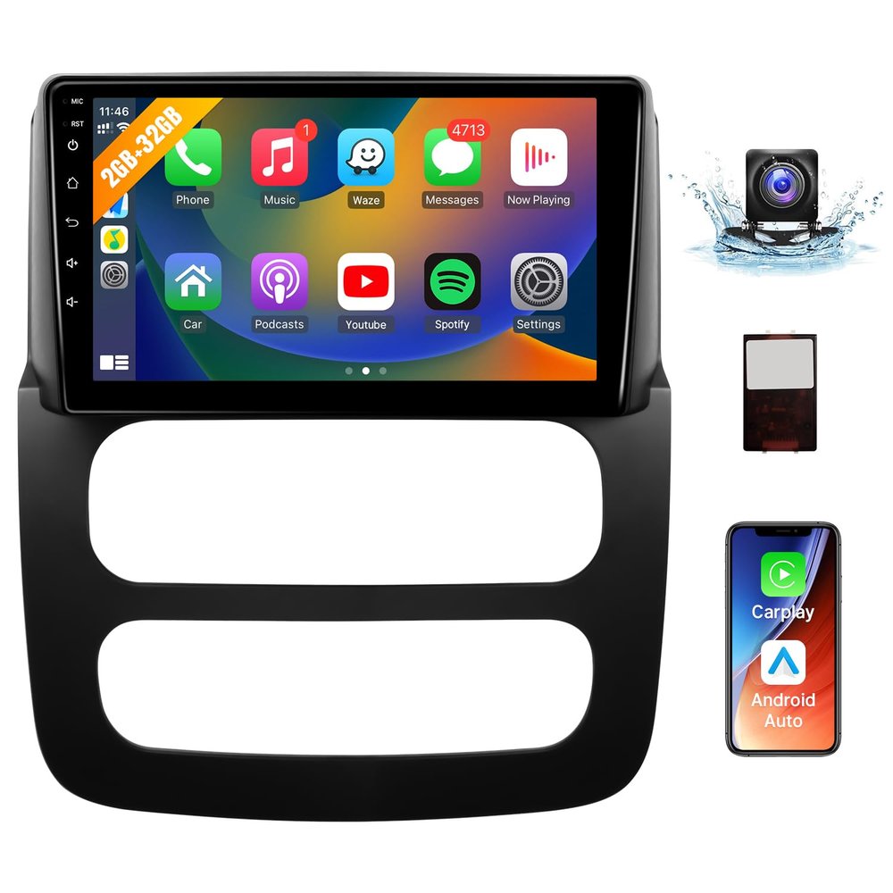 Naifay Car Stereo Radio for Dodge Ram 1500 2500 3500 2002 2003 2004 2005, 9inch IPS Touch Screen for Dodge Ram Car Stereo with Carplay/Android Auto/Bluetooth/GPS/WiFi/Backup Camera/SWC/FM
