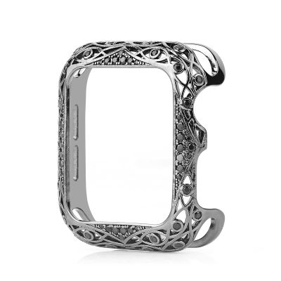 CFCBNTNZYG Carved Copper Women Bumper Compatible With Apple Watch Case 45/44mm 41/42mm Diamond Bling Metal Cover Compatible With IWatch Series SE7/6/5/4/3/2 watch case(Black,45mm)
