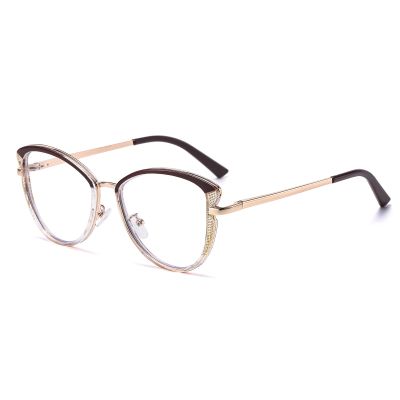 LJCZKA Blue Light Blocking Glasses for Women Cat Eye Computer Gaming Eyeglasses Cateye Metal Frame Anti Eyestrain Clear Lens (Coffee)