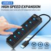 7-Port USB 3.0 Hub with Individual On/Off Switches and Lights, High-Speed Data USB Hub Splitter Portable Extension Adapter for Laptop, PC, MacBook, Mac Pro, Mac mini, iMac, Surface Pro and More view 4