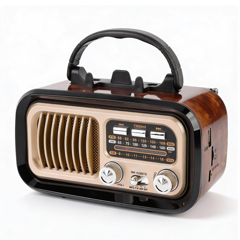 Zunate Retro AM FM Radio with Bluetooth 5.0, Solar Power, USB/TF Card Playback, Portable Rechargeable Speaker for Outdoor Camping, Emergency & Home Use (Black)