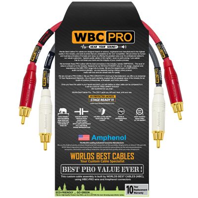 1.5 Foot RCA Cable Pair - WBC-PRO-Quad Ultra-Silent, Ultra-Flexible, Star-Quad Audiophile & Pro-Grade Audio Interconnect Cable with Amphenol ACPR Gold RCA Plugs - Gray & Red Jacket - Directional