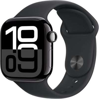 Apple Watch Series 10 [GPS + Cellular, 46mm] - Jet Black Aluminum Case with Black Sport Band, S/M (Renewed Premium)