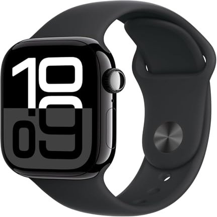 Apple Watch Series 10 [GPS + Cellular, 46mm] - Jet Black Aluminum Case with Black Sport Band, S/M (Renewed Premium)