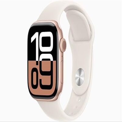 Apple Watch Series 10 [GPS, 42mm] - Rose Gold Aluminum Case with Starlight Sport Band, S/M (Renewed Premium)