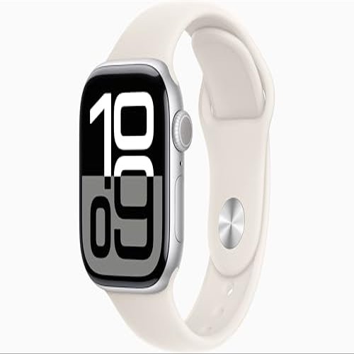 Apple Watch Series 10 [GPS, 46mm] - Silver Aluminum Case with Starlight Sport Band, S/M (Renewed Premium)