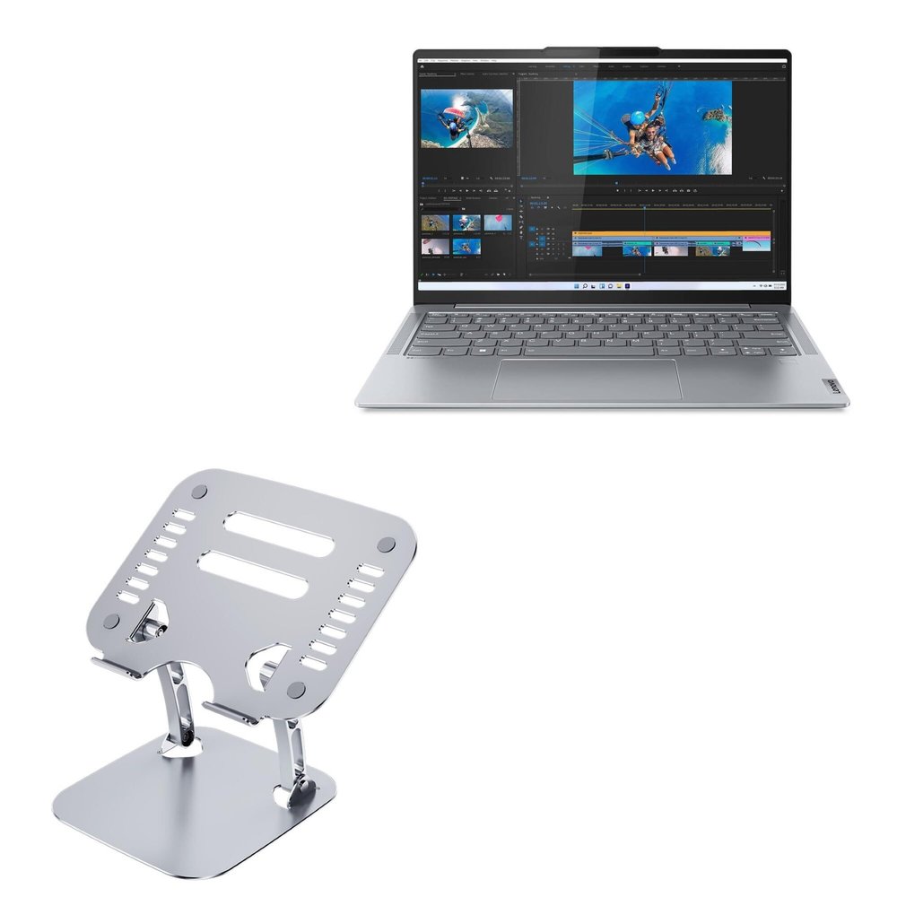 BoxWave Stand and Mount Compatible with Lenovo Slim 7 2-in-1 Multi-Touch (14 in) - Executive VersaView Laptop Stand, Ergonomic Adjustable Viewing Angle Metallic Riser - Metallic Silver