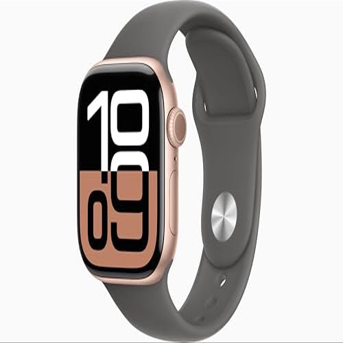 Apple Watch Series 10 [GPS, 46mm] - Rose Gold Aluminum Case with Stone Gray Sport Band, S/M (Renewed Premium)